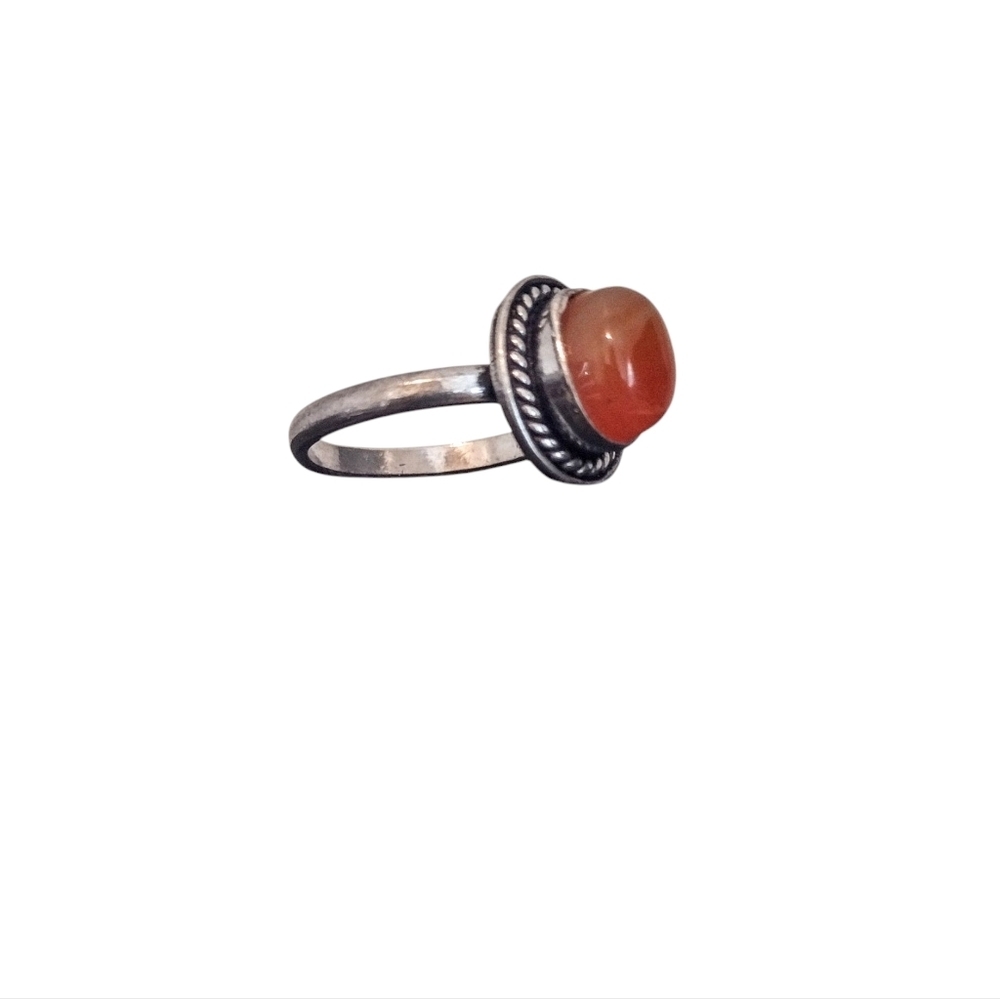 Orange Oval Carnelian Ring Size 8 - Picture 2 of 3